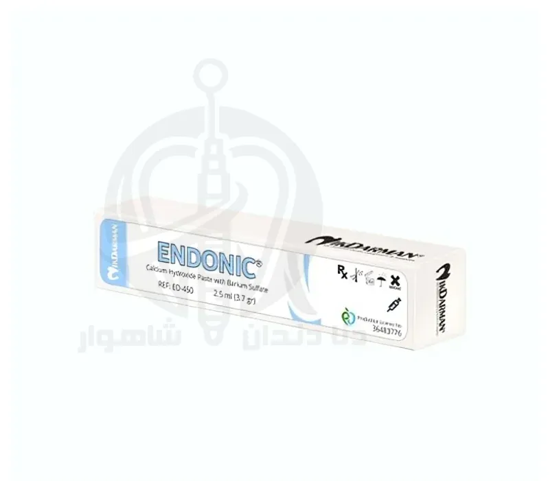 نمای روبهرو از خمیر کلسیم هیدروکساید Endonic روی زمینه سفید