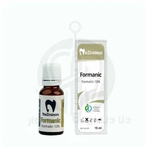 نمای روبه‌روی بسته محلول فرمالین ۱۰ درصد Formanic