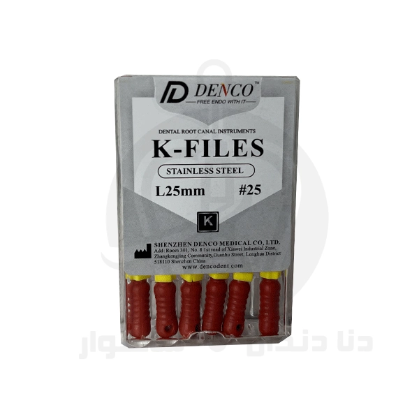 فایل دستی Denco K-File قرمز دور زرد سایز ۲۵ با طول ۲۵ میلیمتر